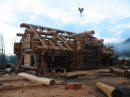Slokana Ljubljana Project :- Roof detail and massive roof rafters from the back of the log home.